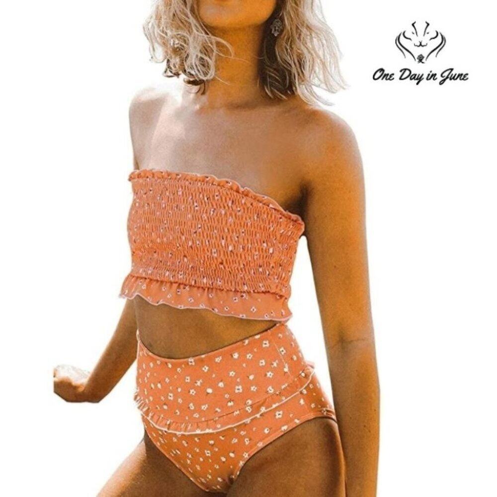 Aleumdr Bandeau Off Shoulder High Waist Bikini Size S